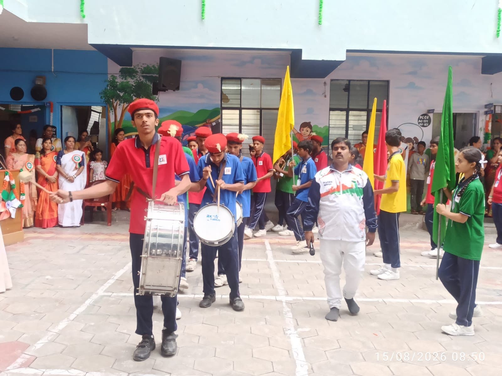 The school band leading the Independence Day march