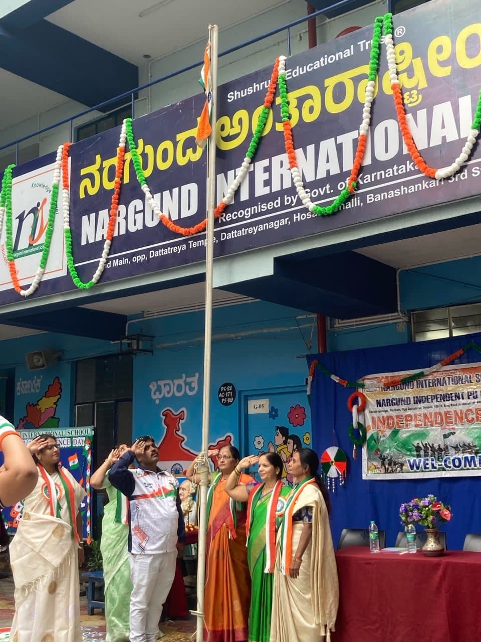 Flag hoisting at the school on Independence Day