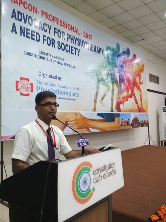 Dr. G. Balaji speaking at an IAP physiotherapy conference