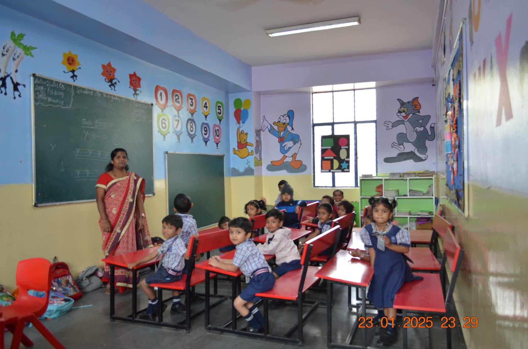 The bright, decorated preschool classroom