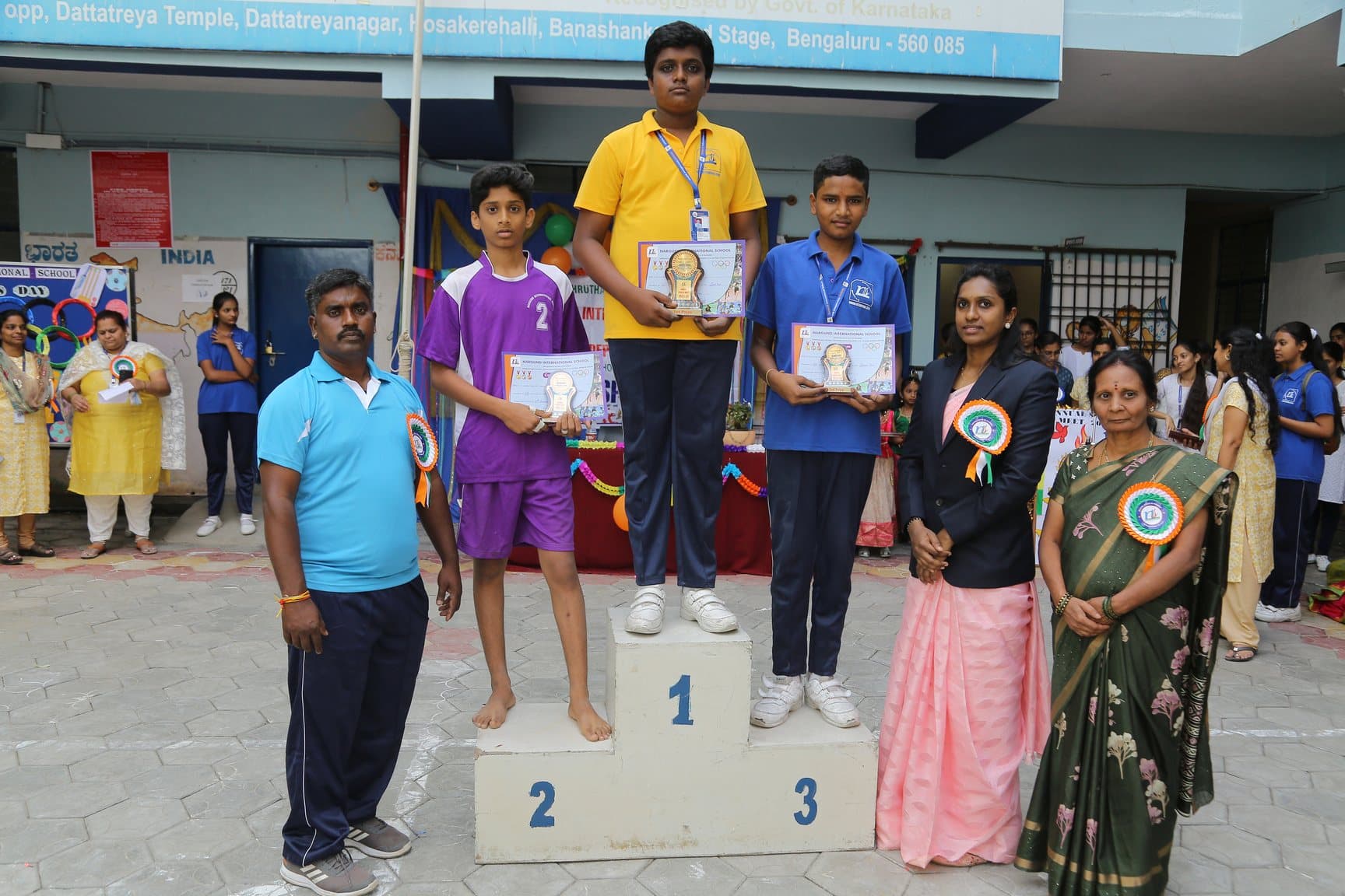 Winners on the sports day podium